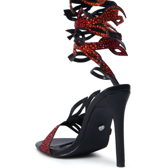 "SINS OF DESIRAE" Fiery Red and Black Luxury Embellished Heels - Picture 4 of 8